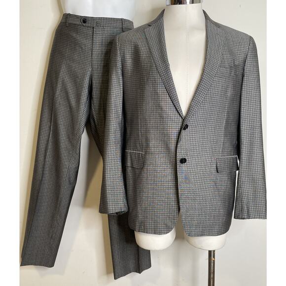ETRO Black White Micro Plaid Wool Silk Suit IT56 US 46 Blazer Jacket Pants Spot - Picture 1 of 16